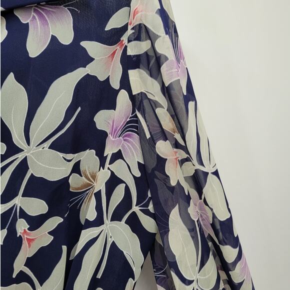 Roma‎ Vintage Floral Sash Waist Long Sheer Sleeve Flowy Maxi Fit n Flare Dress - Picture 8 of 13